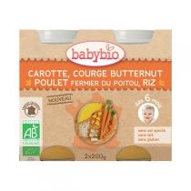 Babybio - Petits pots Carotte Butternut Poulet Riz 2 x 200g - Dès 6 mois