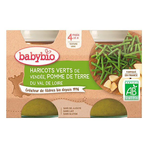 Babybio - Petits pots pomme de terre haricots verts 2 x 130g - Dès 4 moi