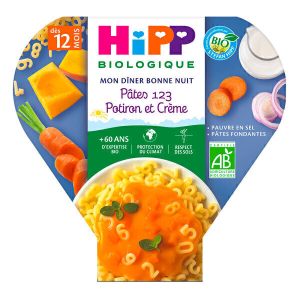 HiPP - 1 assiette pâtes 123 potiron crème 230g Mon Diner Bonne Nuit