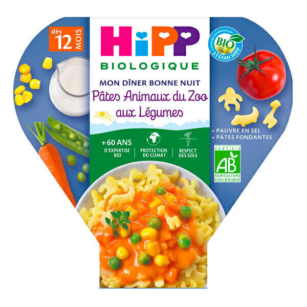 HiPP - 1 assiette pâtes animaux légumes 12M 230g Mon Diner Bonne Nuit