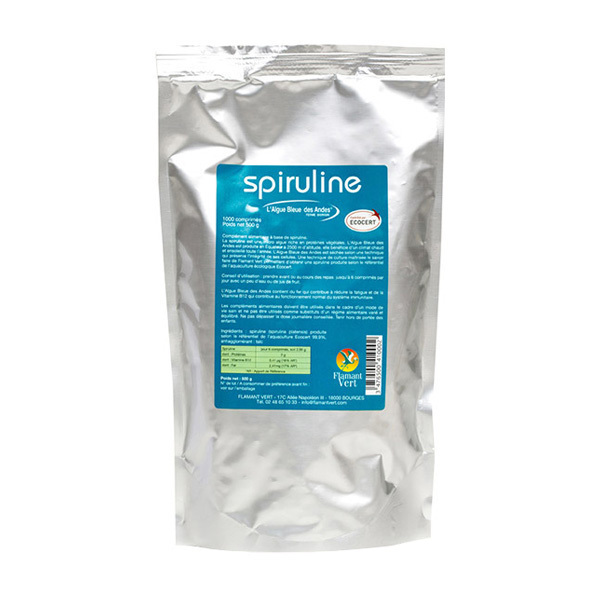 Flamant Vert - Spiruline des Andes 1000 comprimés de 500mg Flamant Vert - Spiruline des Andes 1000 comprimés de 500mg