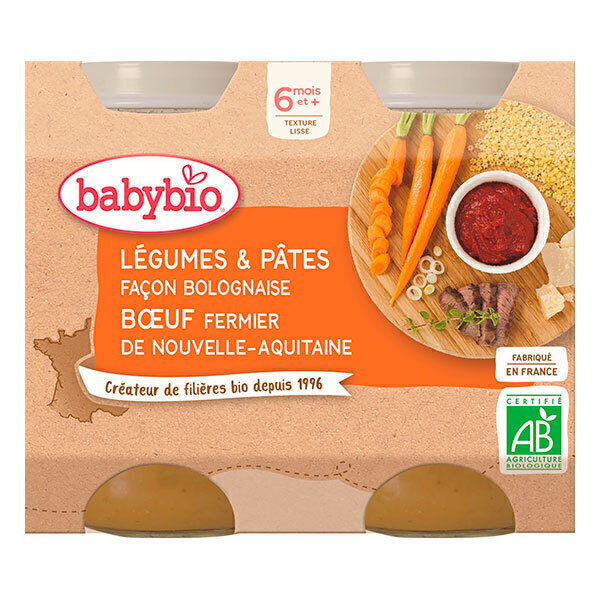Babybio - Petits pots légumes et pâtes façon bolognaise dès 6 mois 2x200g