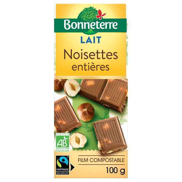 Bonneterre - Tablette chocolat Lait noisettes entières 100g