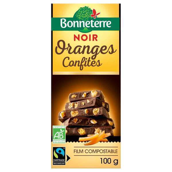 Bonneterre - Tablette chocolat Noir Oranges confites 100g
