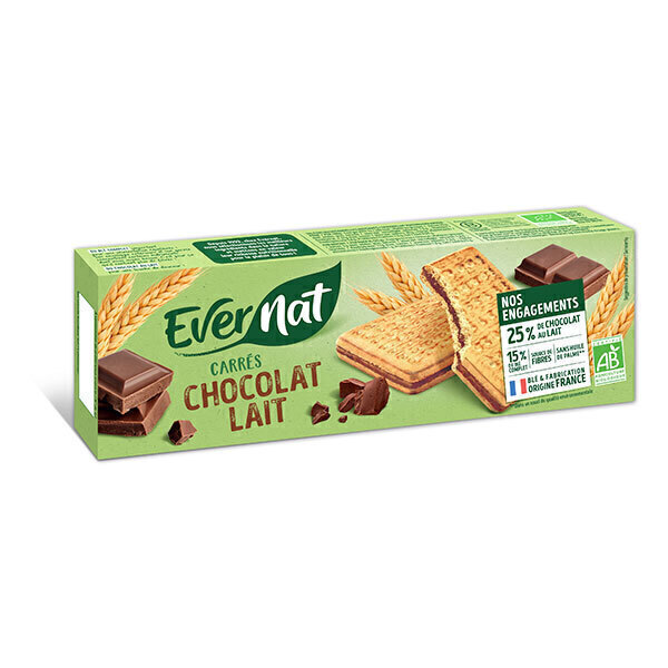 Evernat - Biscuits carrés chocolat au lait 225g