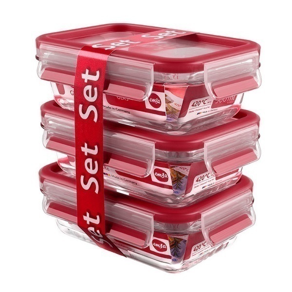 Emsa - Lot Boîtes alimentaires Clip & Close Verre 3 x 0,5L Emsa - Lot Boîtes alimentaires Clip & Close Verre 3 x 0,5L
