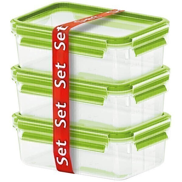 Emsa - Lot Boîtes alimentaires Clip & Close Verre 3 x 0,5L Vert clair Emsa - Lot Boîtes alimentaires Clip & Close Verre 3 x 0,5L Vert clair