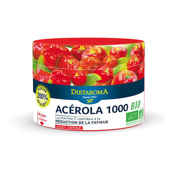 Dietaroma - Acérola 1000 BIO Goût Cerise x 60 comprimés Dietaroma - Acérola 1000 BIO Goût Cerise x 60 comprimés