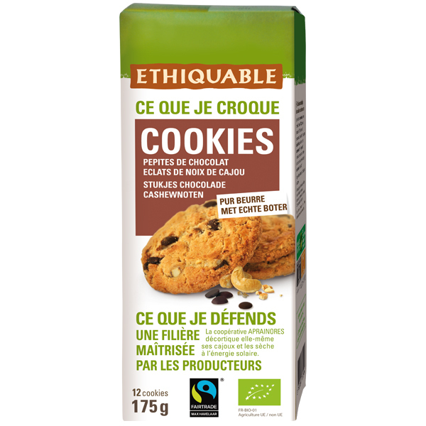 Ethiquable - Cookies pépites chocolat noix cajou BIO 175g Ethiquable - Cookies pépites chocolat noix cajou BIO 175g
