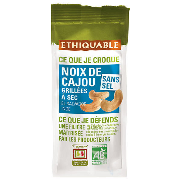 Ethiquable - Noix de Cajou grillées à sec sans sel Salvador Bio 100g