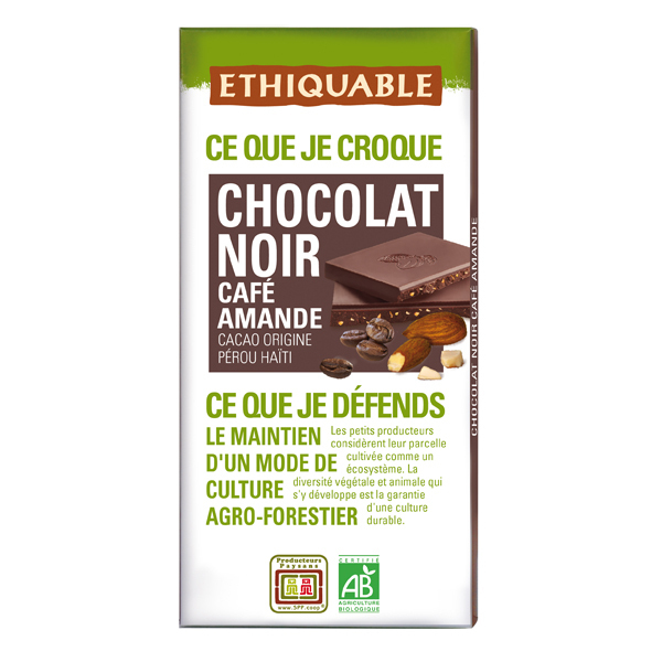 Ethiquable - Chocolat noir café amande BIO 100g Ethiquable - Chocolat noir café amande BIO 100g