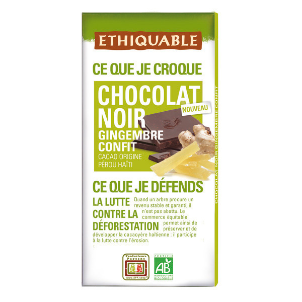 Ethiquable - Chocolat noir gingembre BIO 100g Ethiquable - Chocolat noir gingembre BIO 100g