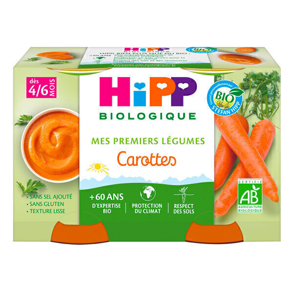 HiPP - Petits pots carottes dès 4-6 mois - 2x125g