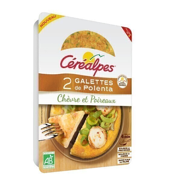 Céréalpes - 2 Galettes polenta chèvre poireaux 160gr Céréalpes - 2 Galettes polenta chèvre poireaux 160gr