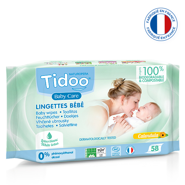 Tidoo - 58 Lingettes bébé bio et compostables au Calendula