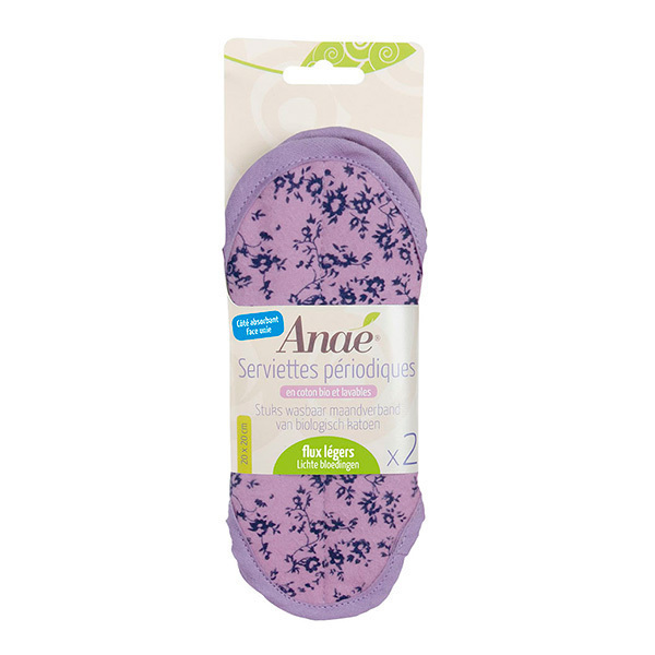 Anaé - Lot 2 serviettes hygiéniques lavables flux légers Violettes
