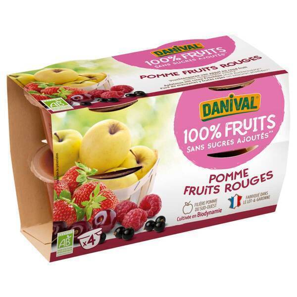 Danival - Purée Pommes-fruits rouges BIO 4 x 100g Danival - Purée Pommes-fruits rouges BIO 4 x 100g