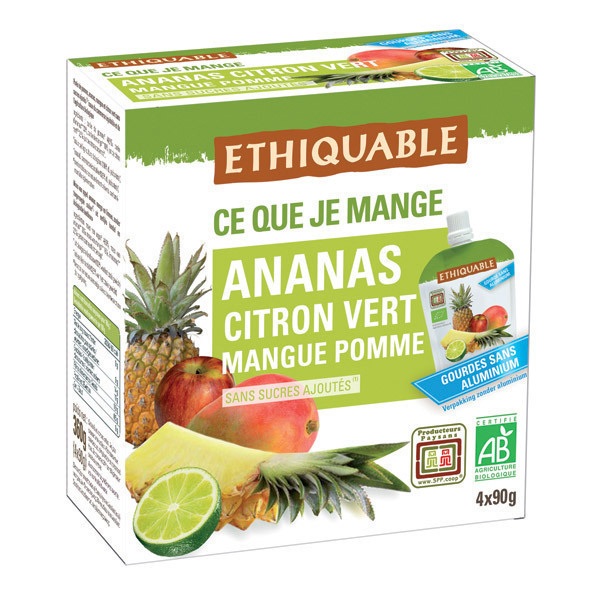Ethiquable - Gourdes Ananas Citron vert 4x90g Ethiquable - Gourdes Ananas Citron vert 4x90g