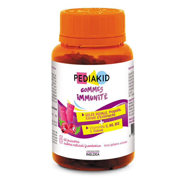 Pediakid - Gommes Immunité Pilulier de 60 oursons goût Framboise