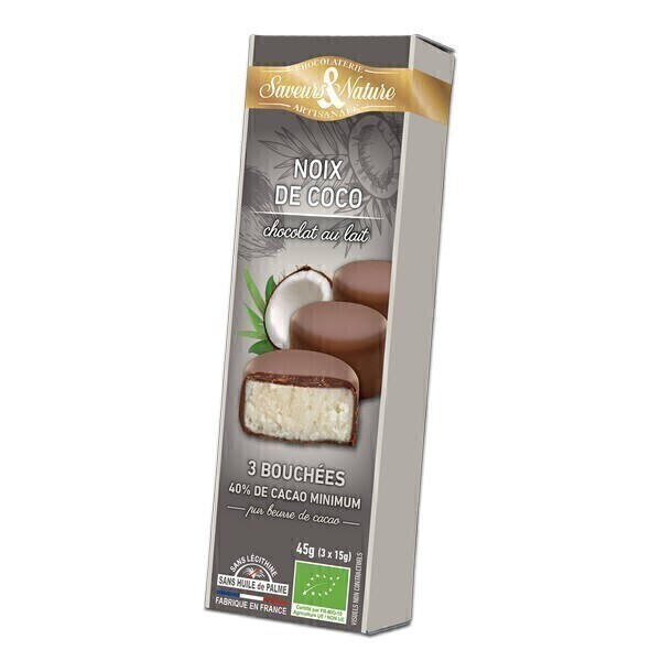 Saveurs & Nature - Bouchées de Chocolat au lait - Coco 3x15g Saveurs & Nature - Bouchées de Chocolat au lait - Coco 3x15g