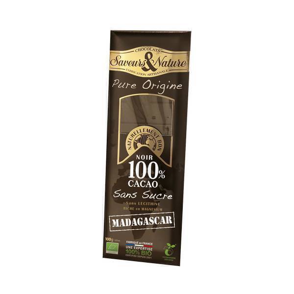 Chocolat noir 100% Madagascar sans sucre - 100g Saveurs Chocolat noir 100% Madagascar sans sucre - 100g Saveurs