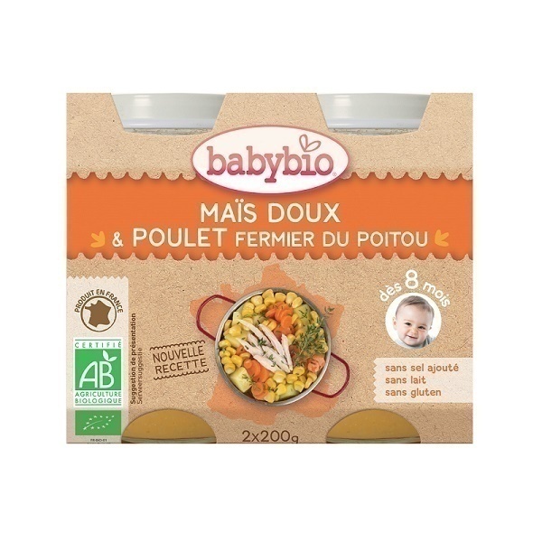 Babybio - Menu Maïs doux & Poulet fermier 8 mois 2 x 200g Babybio - Menu Maïs doux & Poulet fermier 8 mois 2 x 200g