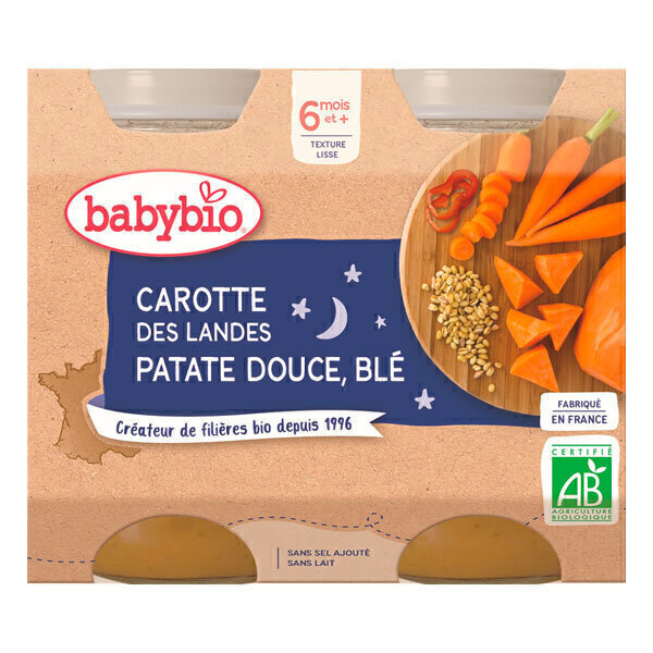 Babybio - Petits pots Carotte Patate douce Blé 6 mois 2 x 200g