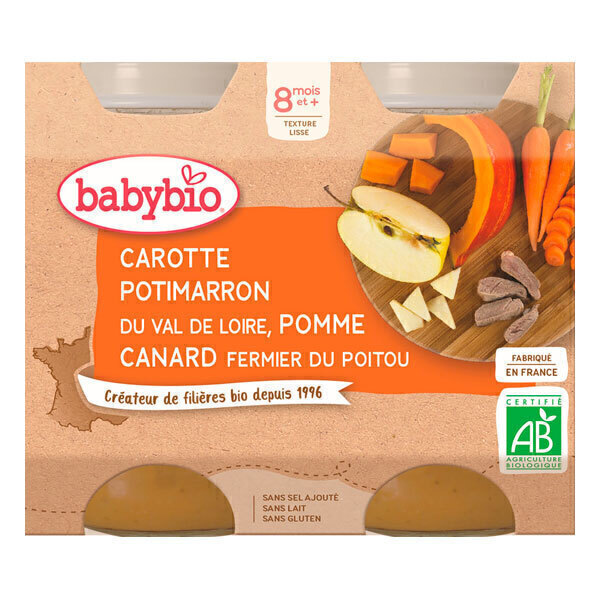 Babybio - Petits pots carotte potimarron pomme canard 2x200g - Dès 8 mois