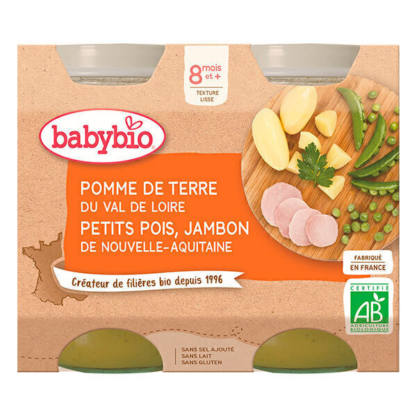Babybio - Petits pots Menu Légumes Jambon 8 mois - 2 x 200g