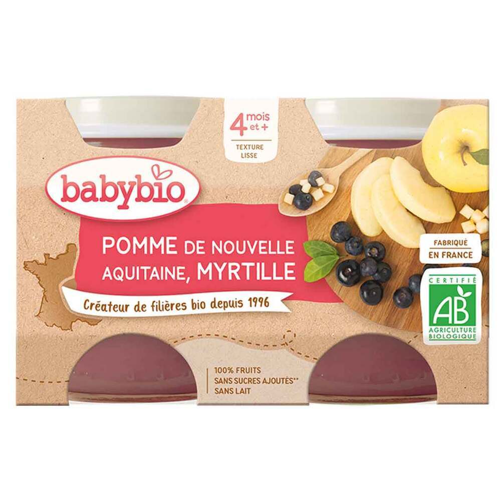 Babybio - Petits pots Pomme Myrtille 4 mois 2 x 130g