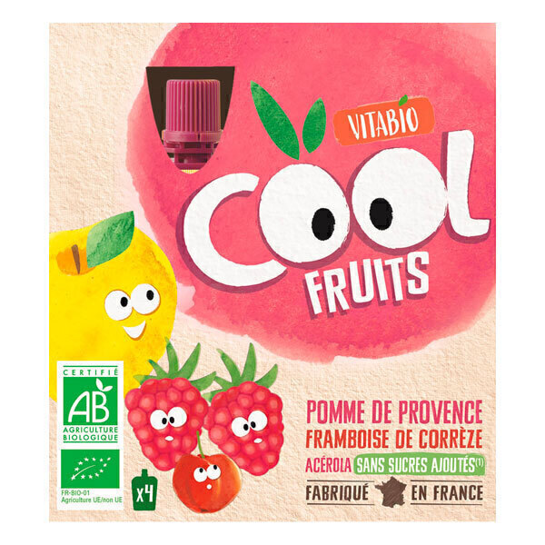 Vitabio - Cool fruits pomme framboise - gourdes de fruits - 4x90g