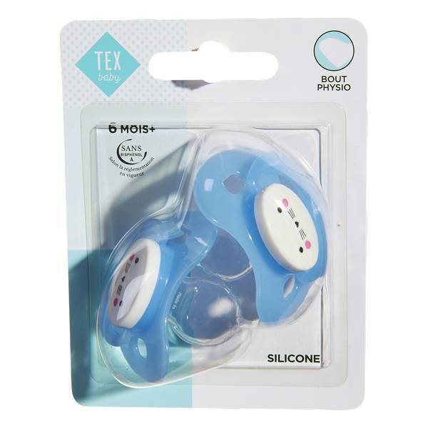 Tex Baby - 2 Sucettes Bout Physiologique -Silicone Bleu 6-18 mois Tex Baby - 2 Sucettes Bout Physiologique -Silicone Bleu 6-18 mois