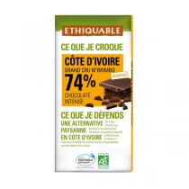 Ethiquable - Chocolat noir 74 % cacao Côte d'Ivoire Bio - 100 g