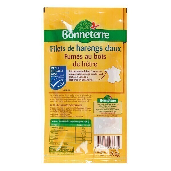 Bonneterre - Filets de harengs doux MSC - 200 g Bonneterre - Filets de harengs doux MSC - 200 g