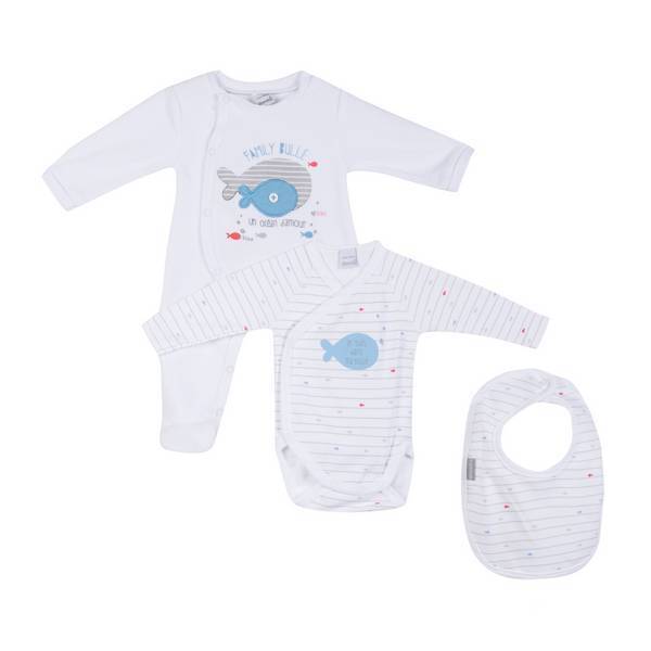 Absorba - Set body rayure/poisson + dors-bien + bavoir - Blanc - 00 à 12 m Absorba - Set body rayure/poisson + dors-bien + bavoir - Blanc - 00 à 12 m