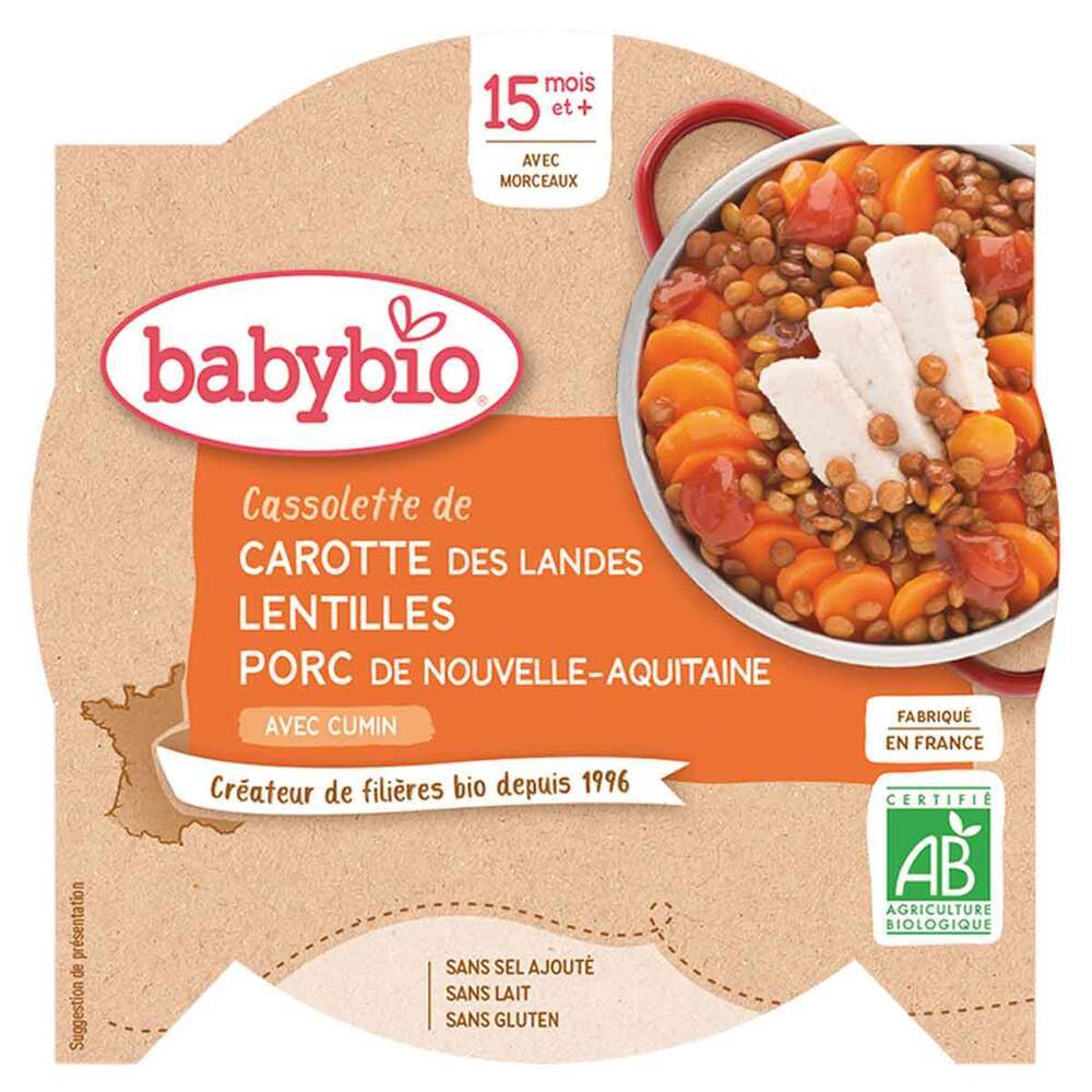 Babybio - Assiette Carotte, Lentilles, Porc bio - 260 g