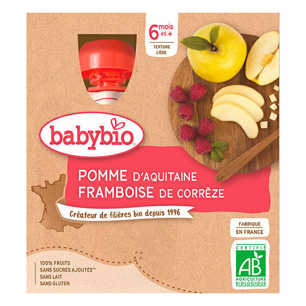 Babybio - Gourdes Pomme Framboise bio - 4 x 90 g Babybio - Gourdes Pomme Framboise bio - 4 x 90 g