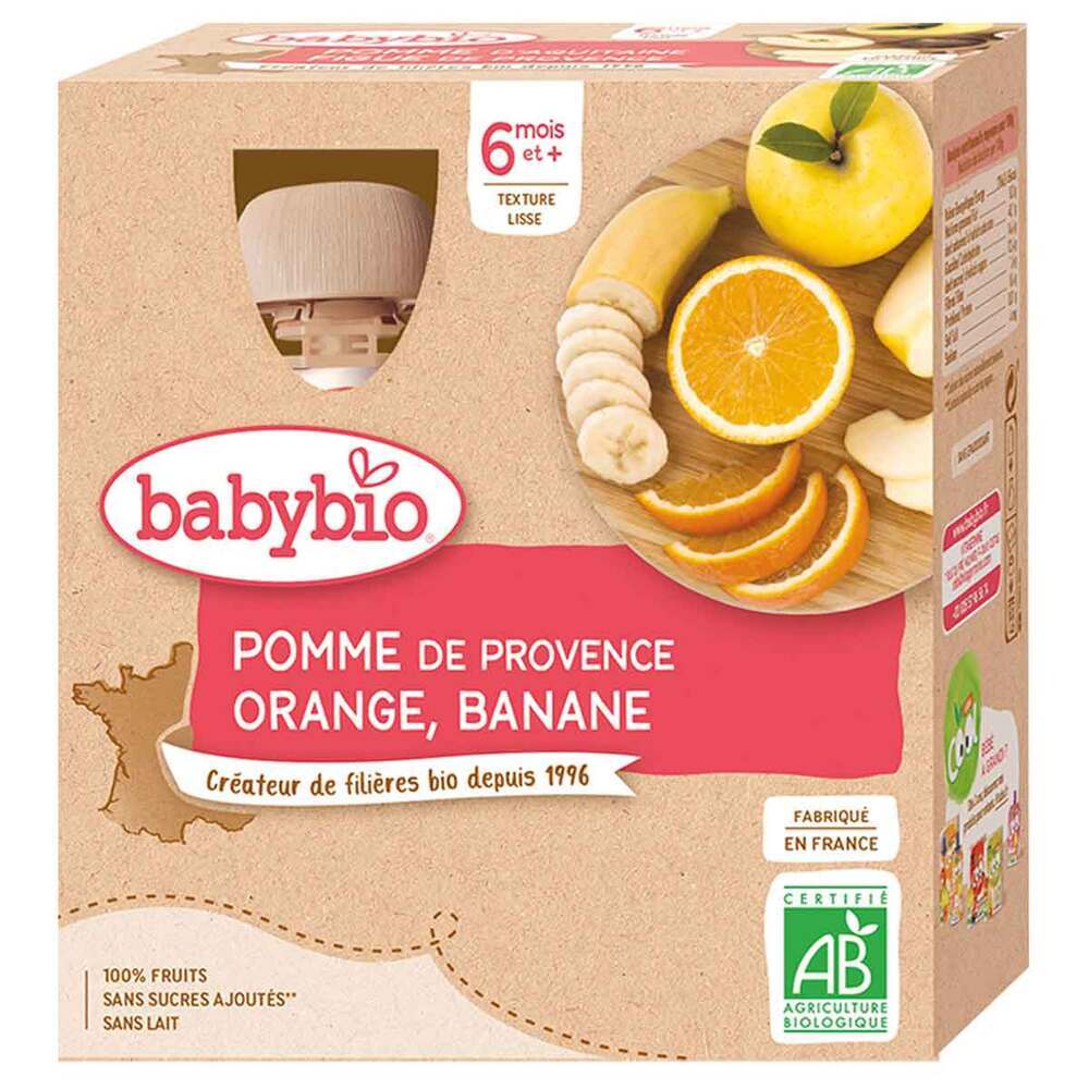 Babybio - Gourdes pomme orange banane 4 x 90g - Dès 6 mois