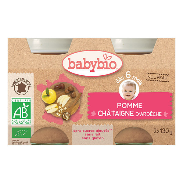 Babybio - Petits pots Pomme Châtaigne d'Ardèche bio - 2 x 130 g Babybio - Petits pots Pomme Châtaigne d'Ardèche bio - 2 x 130 g