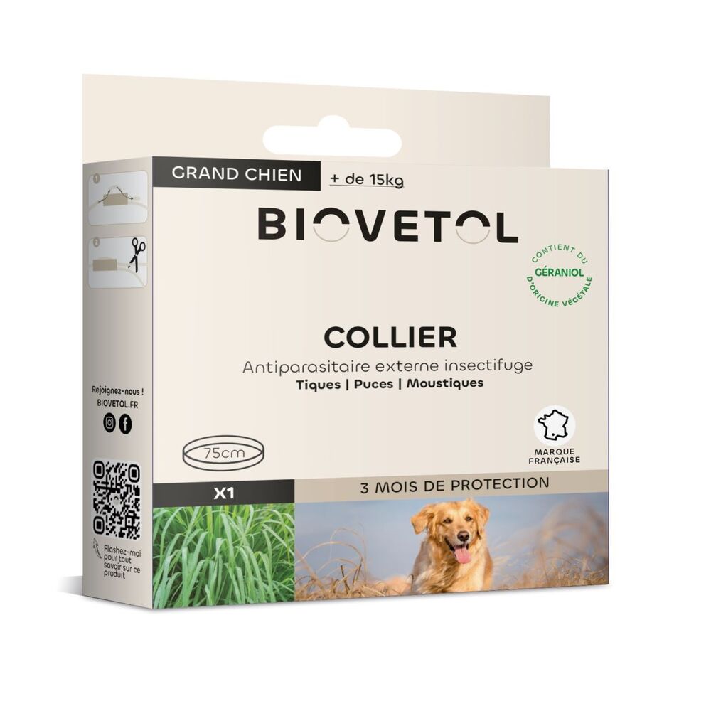 Biovetol - Collier antiparasitaire géraniol grand chien