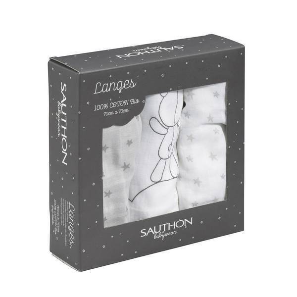 Sauthon - Coffret 3 langes Bio Céleste 70x70 cm Sauthon - Coffret 3 langes Bio Céleste 70x70 cm
